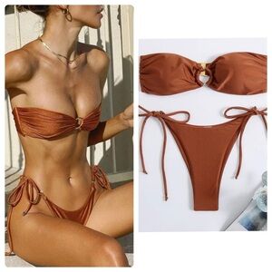 Rust Colored Bandeau Cheeky Bikini Set